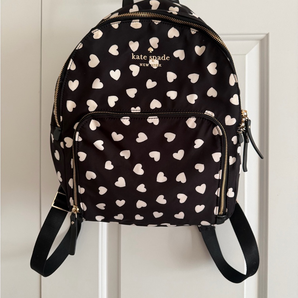 Kate Spade Heart Patterned Backpack in Black and Cream